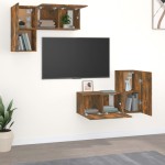 vidaXL Set dulapuri TV, 4 piese, stejar fumuriu, lemn prelucrat