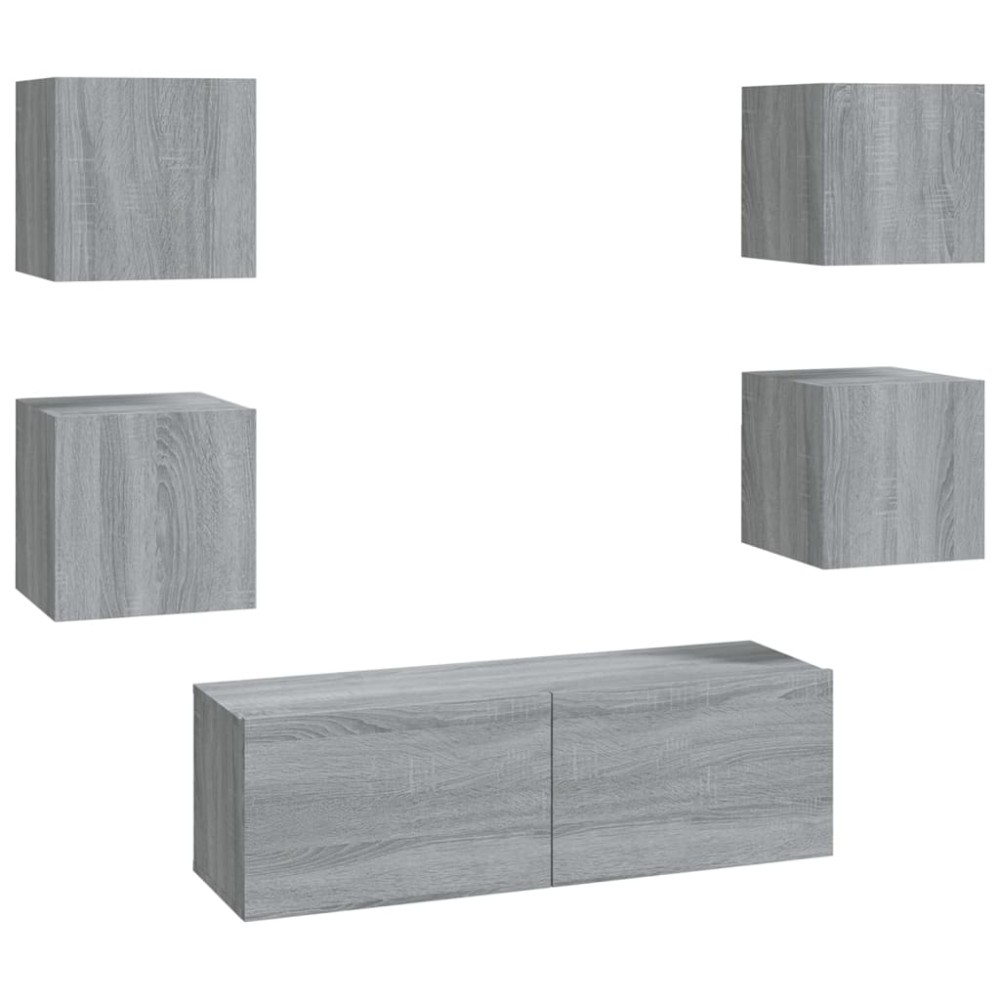 vidaXL Set dulap TV montat pe perete, gri sonoma, lemn prelucrat