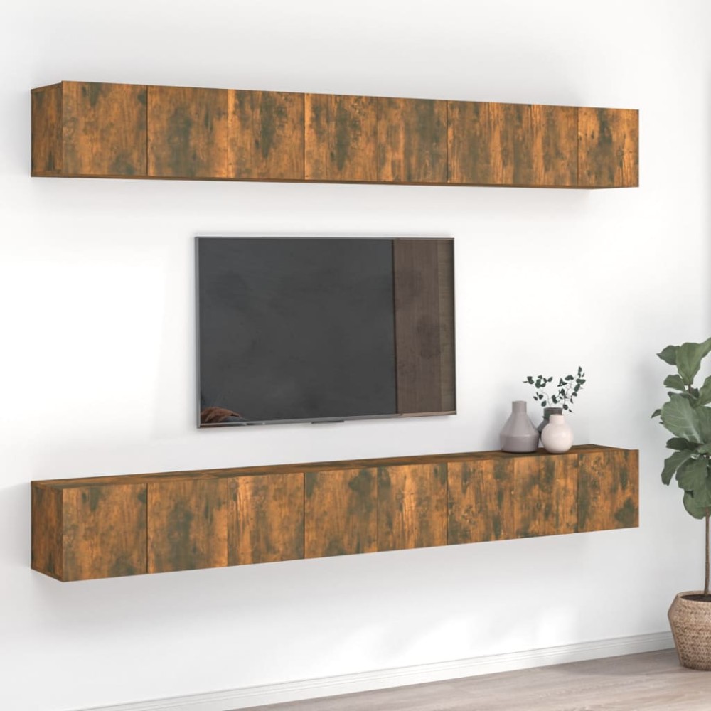 vidaXL Comode TV, 8 buc., stejar fumuriu, 60x30x30 cm, lemn prelucrat