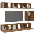vidaXL Set comodă TV, 7 piese, stejar fumuriu, lemn compozit vidaXL Set comodă TV, 7 piese, stejar fumuriu, lemn compozit