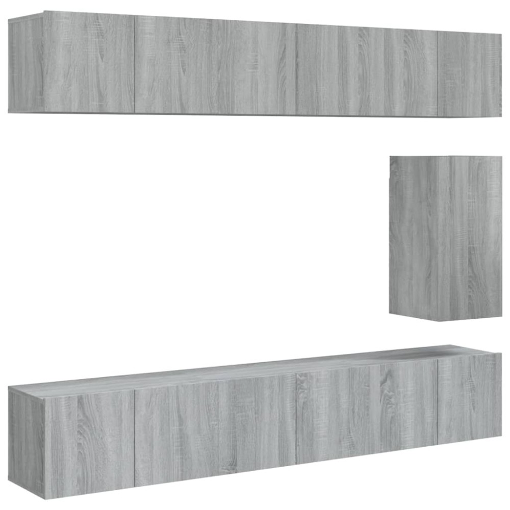 vidaXL Set comode TV, 7 piese, gri sonoma, lemn compozit
