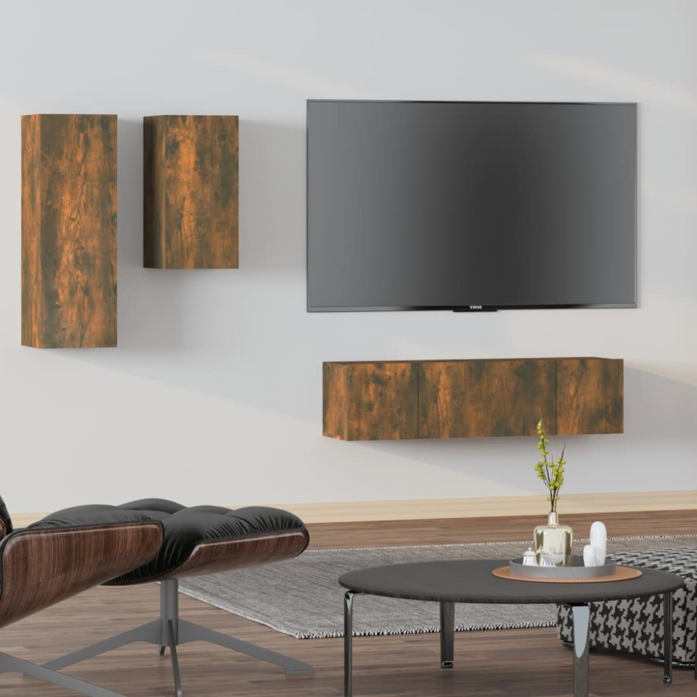 vidaXL Set dulapuri TV, 4 piese, stejar fumuriu, lemn prelucrat