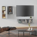vidaXL Set dulapuri TV, 4 piese, gri sonoma, lemn prelucrat vidaXL Set dulapuri TV, 4 piese, gri sonoma, lemn prelucrat