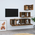 vidaXL Set dulapuri TV, 4 piese, stejar fumuriu, lemn prelucrat