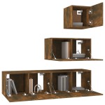 vidaXL Set dulapuri TV, 4 piese, stejar fumuriu, lemn prelucrat