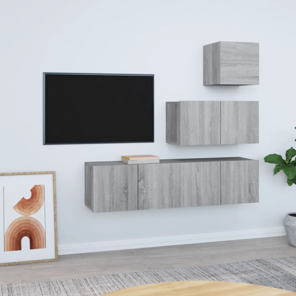 vidaXL Set dulapuri TV, 4 piese, gri sonoma, lemn prelucrat