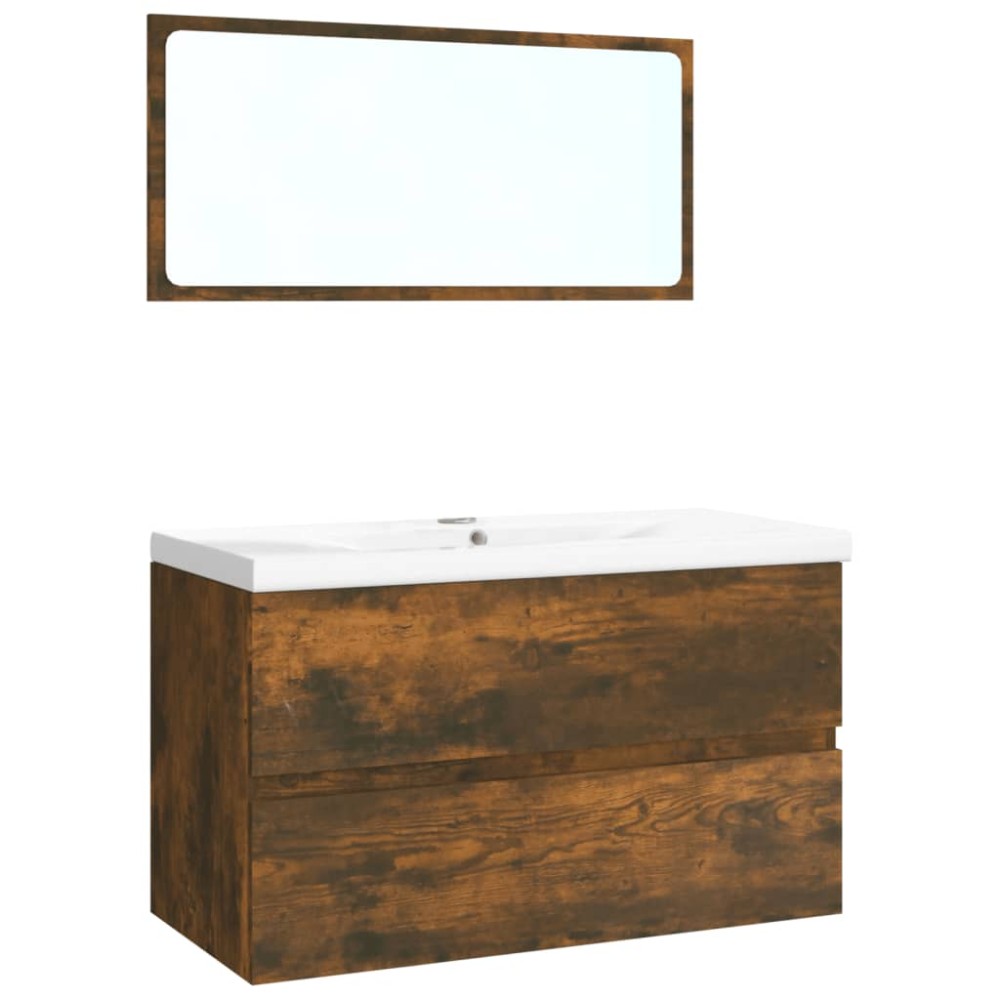vidaXL Set de mobilier de baie, stejar fumuriu, lemn prelucrat