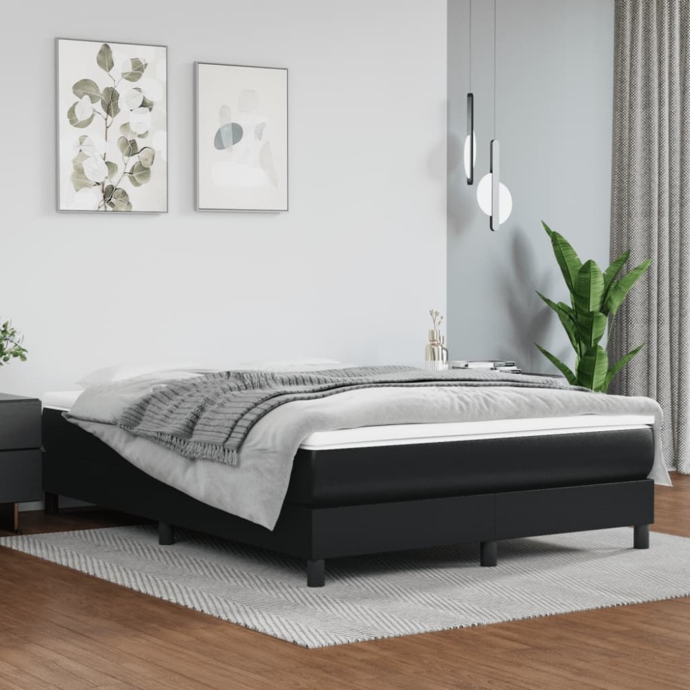 vidaXL Cadru de pat cu arcuri, negru, 140x190 cm, piele ecologică