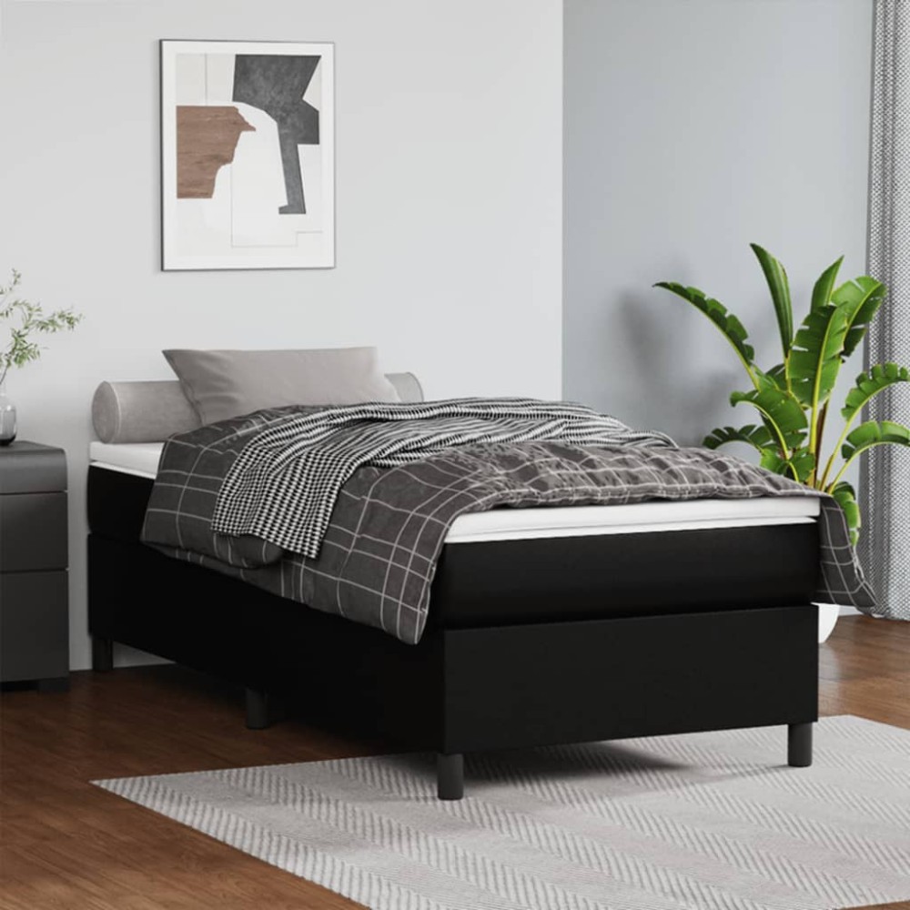 vidaXL Cadru de pat cu arcuri, negru, 90x190 cm, piele ecologică