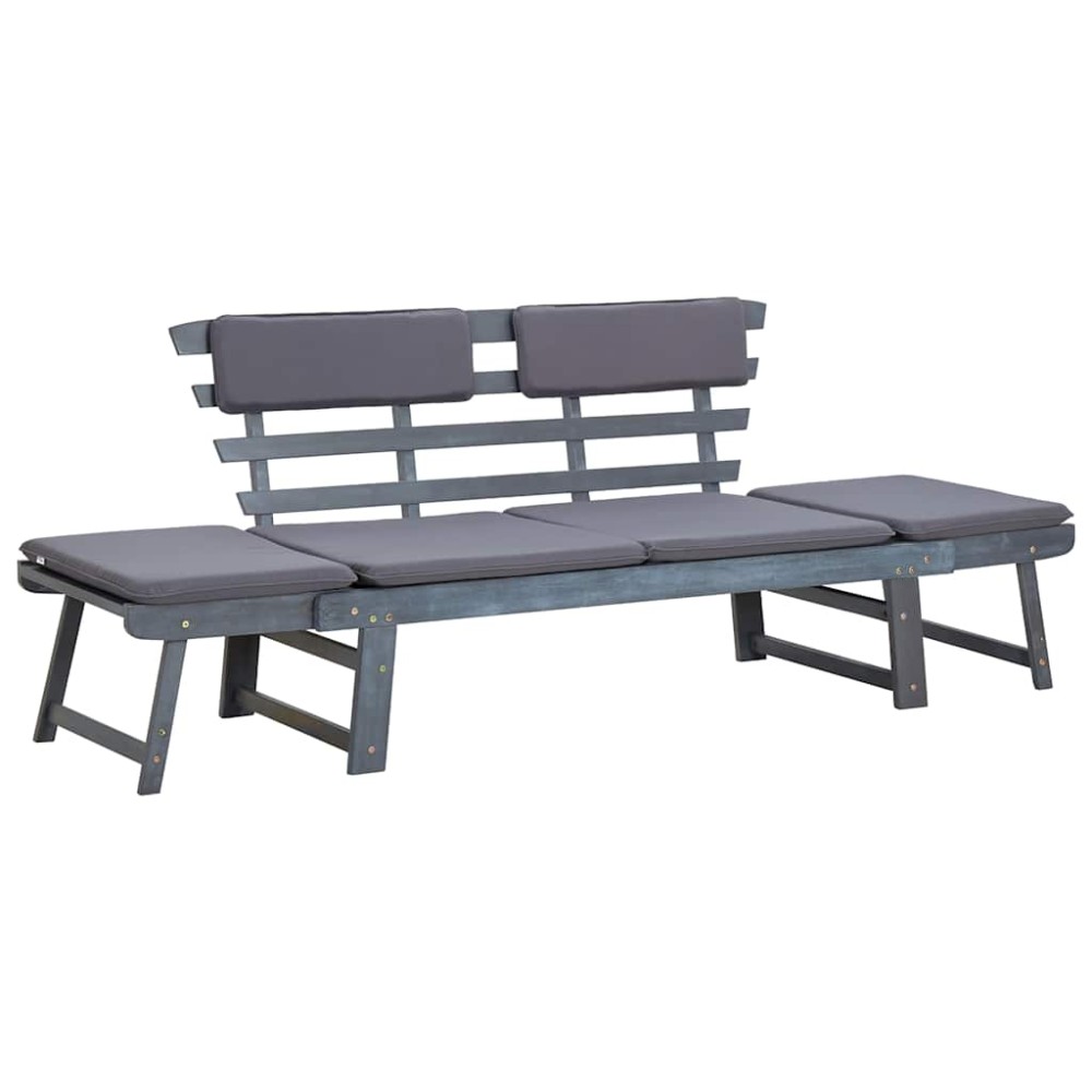 vidaXL Bancă de grădină cu perne 2-în-1 gri 190 cm lemn masiv acacia