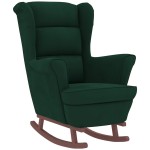 vidaXL Scaun balansoar picioare din lemn/taburet verde închis catifea vidaXL Scaun balansoar picioare din lemn/taburet verde închis catifea