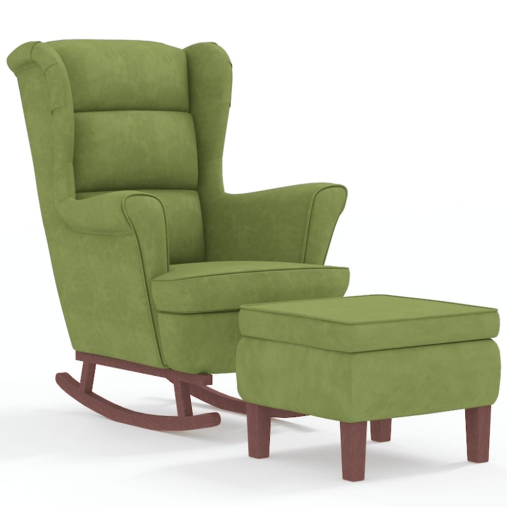 vidaXL Scaun balansoar picioare din lemn/taburet verde deschis catifea