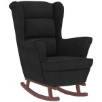 vidaXL Scaun balansoar, picioare din lemn și taburet, negru, catifea vidaXL Scaun balansoar, picioare din lemn și taburet, negru, catifea