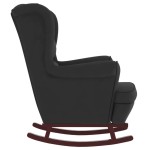 vidaXL Scaun balansoar, picioare din lemn și taburet, negru, catifea vidaXL Scaun balansoar, picioare din lemn și taburet, negru, catifea