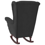 vidaXL Scaun balansoar, picioare din lemn și taburet, negru, catifea vidaXL Scaun balansoar, picioare din lemn și taburet, negru, catifea