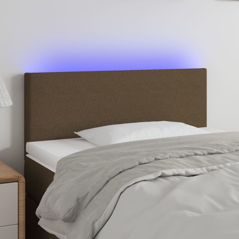 vidaXL Tăblie de pat cu LED, maro închis, 80x5x78/88 cm, textil