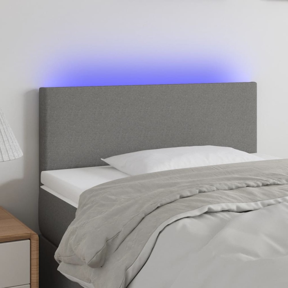 vidaXL Tăblie de pat cu LED, gri închis, 90x5x78/88 cm, textil