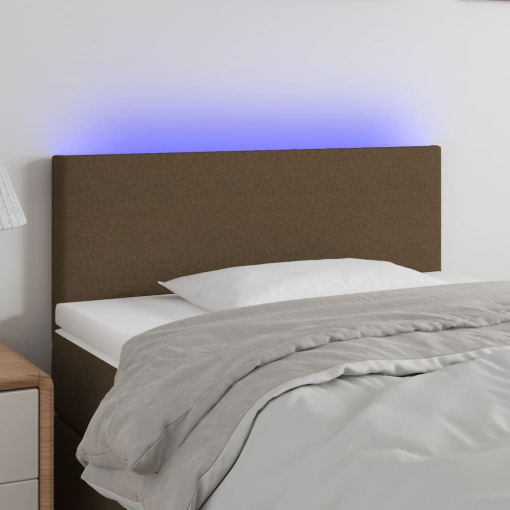vidaXL Tăblie de pat cu LED, maro închis, 90x5x78/88 cm, textil