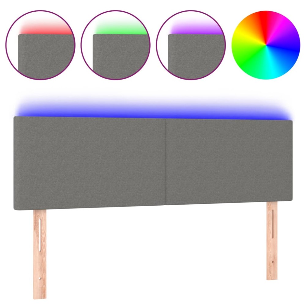 vidaXL Tăblie de pat cu LED, gri închis, 144x5x78/88 cm, textil