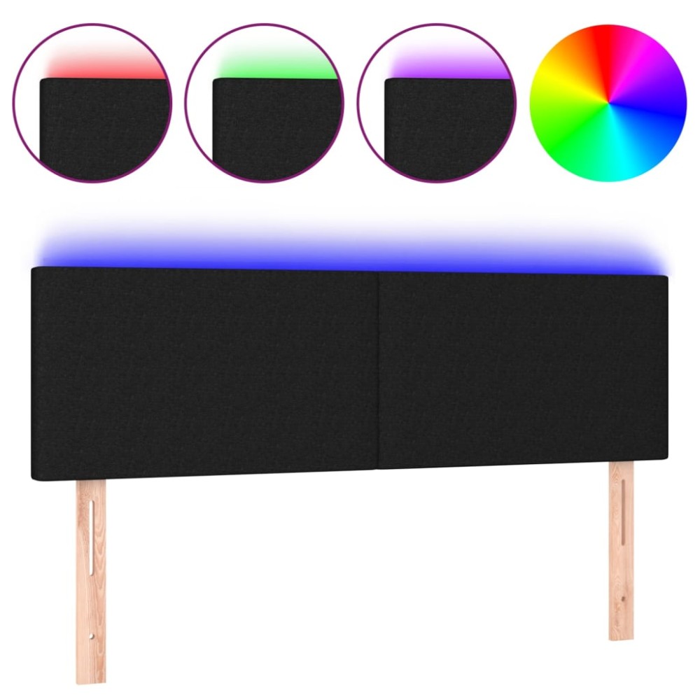 vidaXL Tăblie de pat cu LED, negru, 144x5x78/88 cm, textil