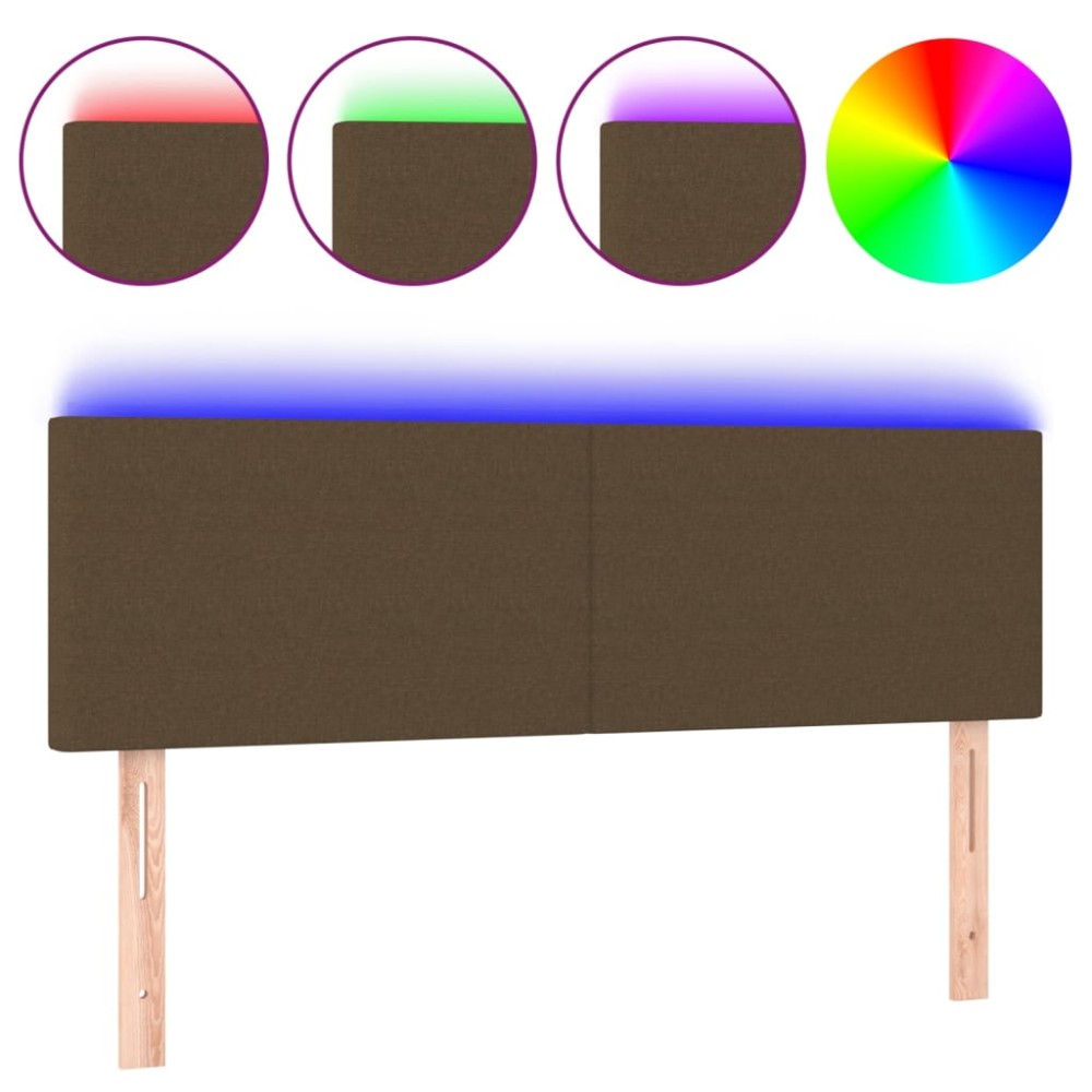 vidaXL Tăblie de pat cu LED, maro închis, 144x5x78/88 cm, textil