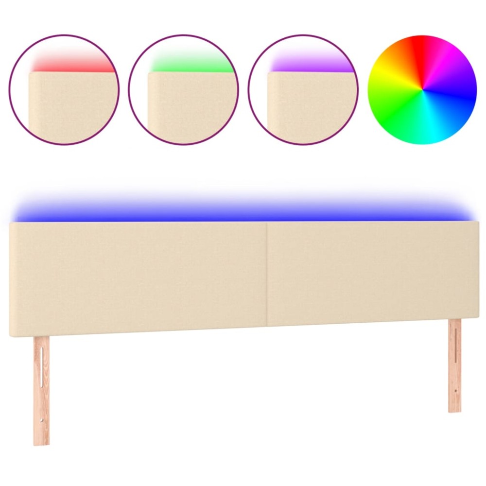 vidaXL Tăblie de pat cu LED, crem, 160x5x78/88 cm, textil