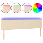vidaXL Tăblie de pat cu LED, crem, 160x5x78/88 cm, textil