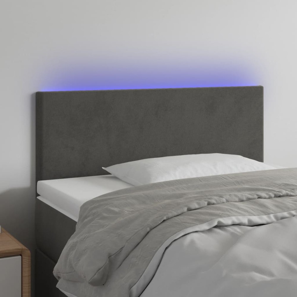 vidaXL Tăblie de pat cu LED, gri închis, 90x5x78/88 cm, catifea