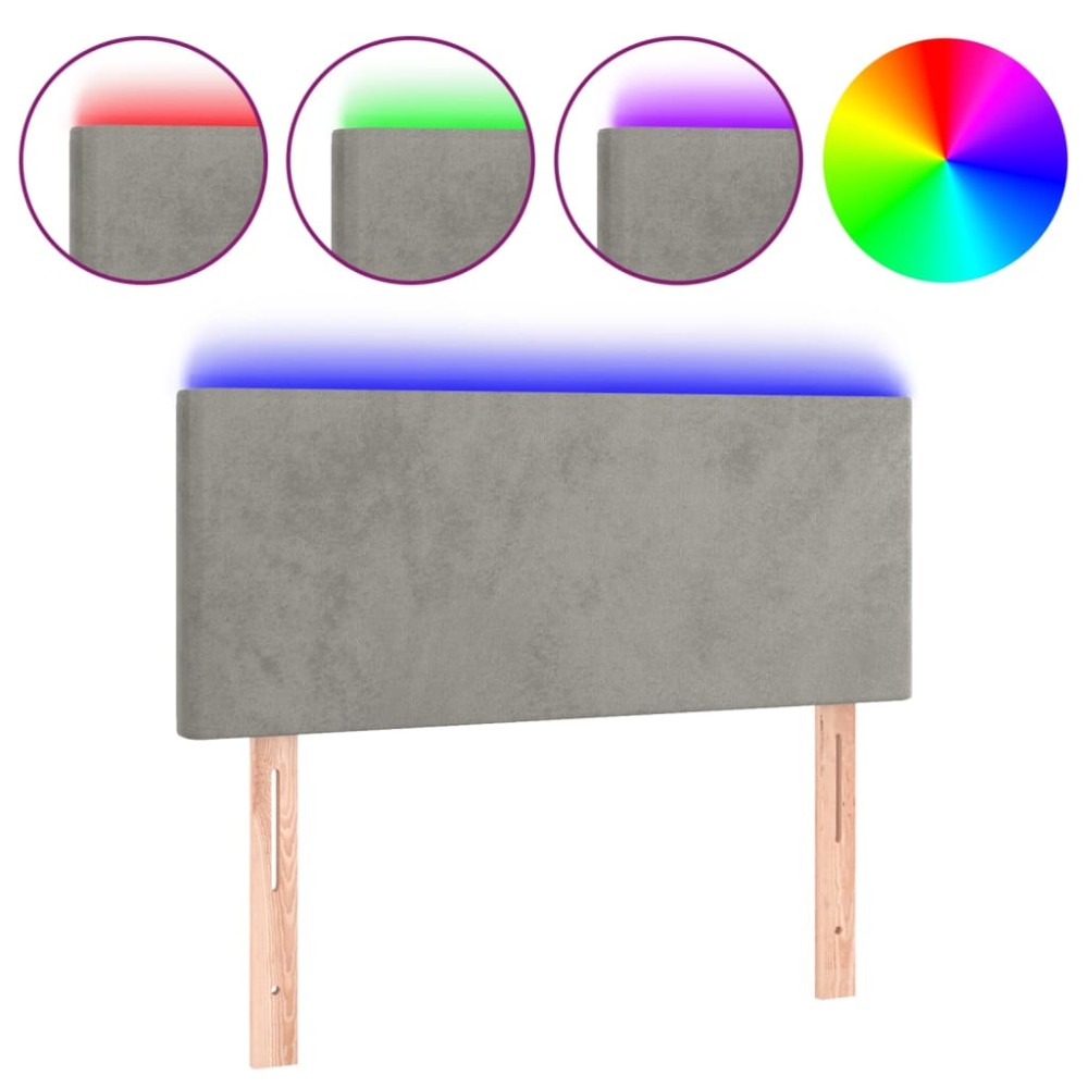 vidaXL Tăblie de pat cu LED, gri deschis, 100x5x78/88 cm, catifea