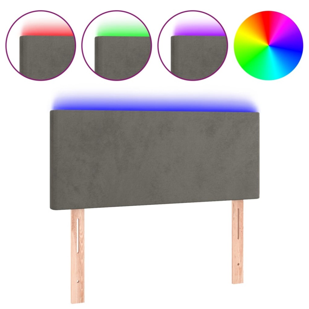 vidaXL Tăblie de pat cu LED, gri închis, 100x5x78/88 cm, catifea
