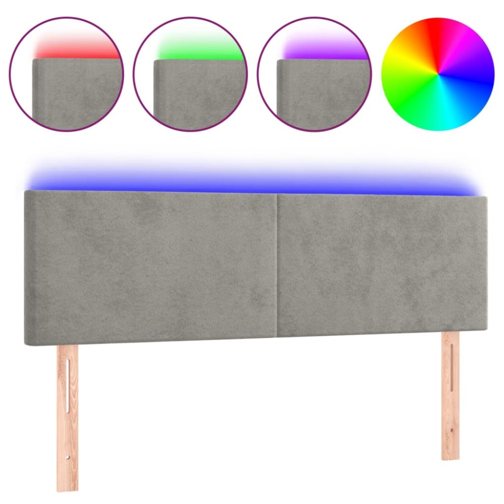 vidaXL Tăblie de pat cu LED, gri deschis, 144x5x78/88 cm, catifea