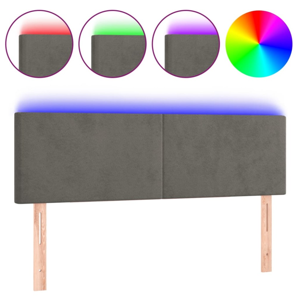 vidaXL Tăblie de pat cu LED, gri închis, 144x5x78/88 cm, catifea