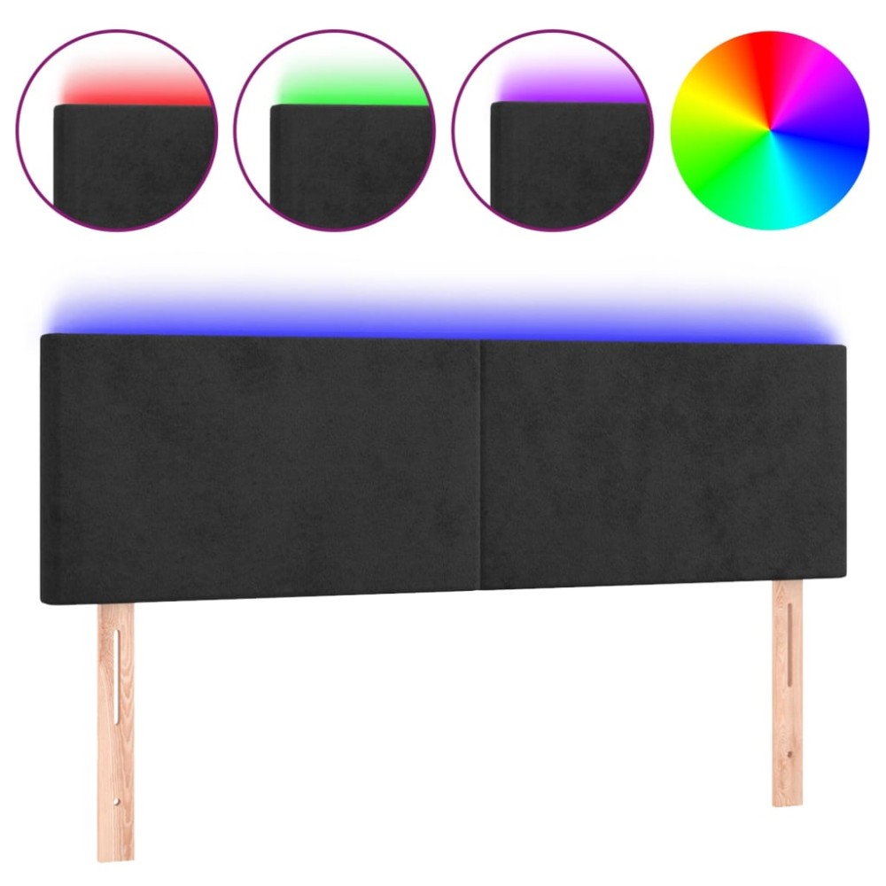 vidaXL Tăblie de pat cu LED, negru, 144x5x78/88 cm, catifea