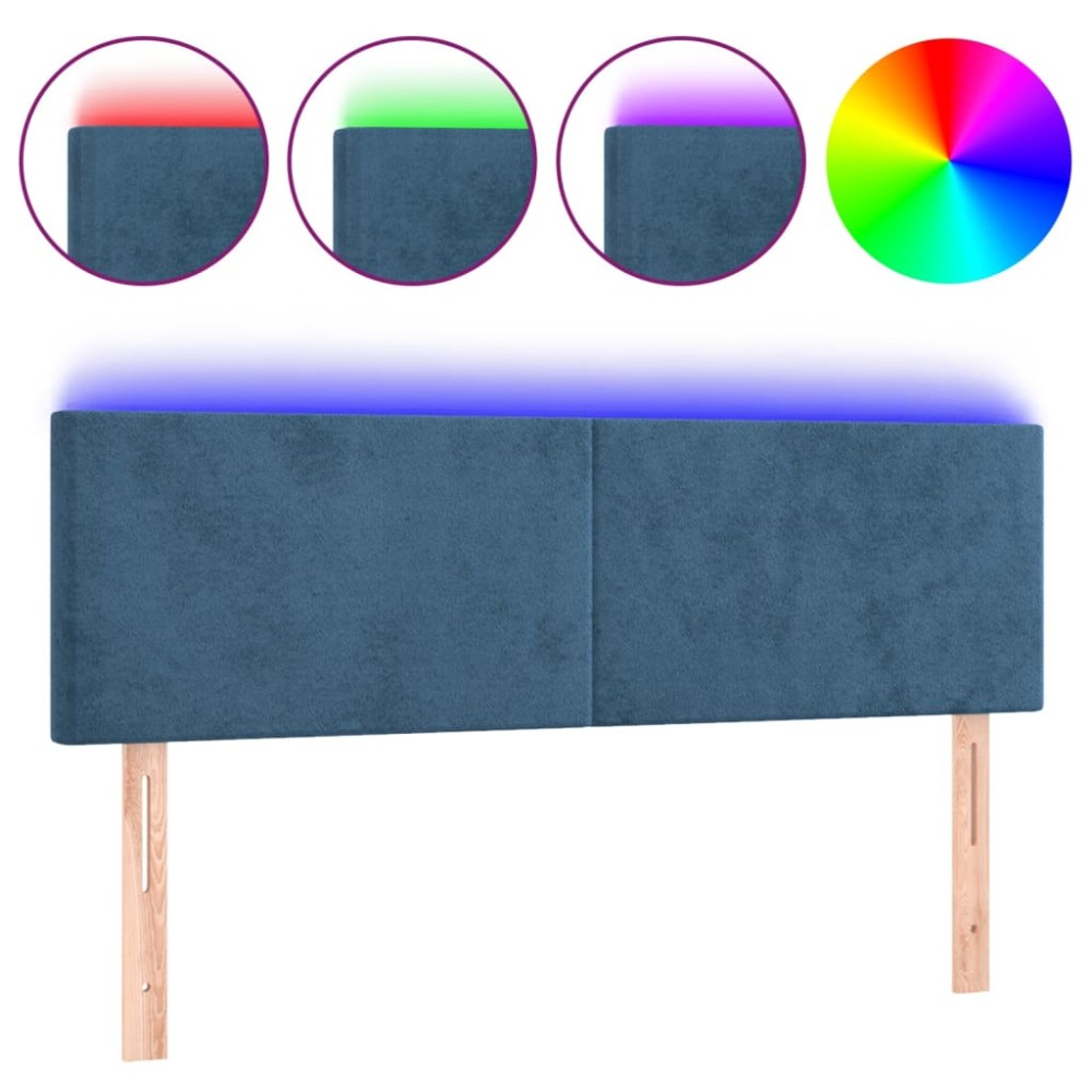 vidaXL Tăblie de pat cu LED, albastru închis, 144x5x78/88 cm, catifea
