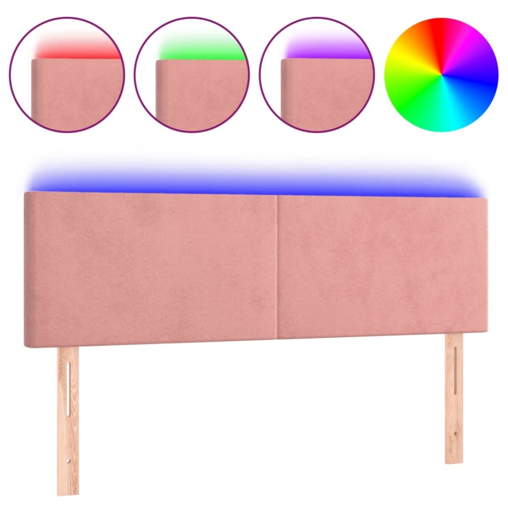 vidaXL Tăblie de pat cu LED, roz, 144x5x78/88 cm, catifea