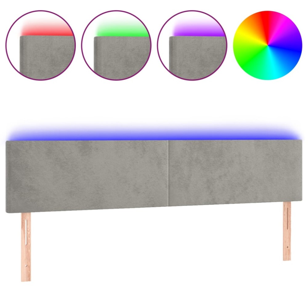 vidaXL Tăblie de pat cu LED, gri deschis, 160x5x78/88 cm, catifea