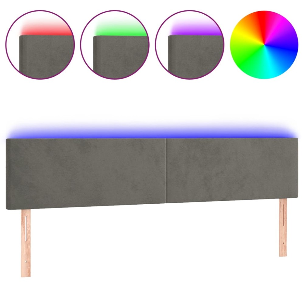 vidaXL Tăblie de pat cu LED, gri închis, 160x5x78/88 cm, catifea