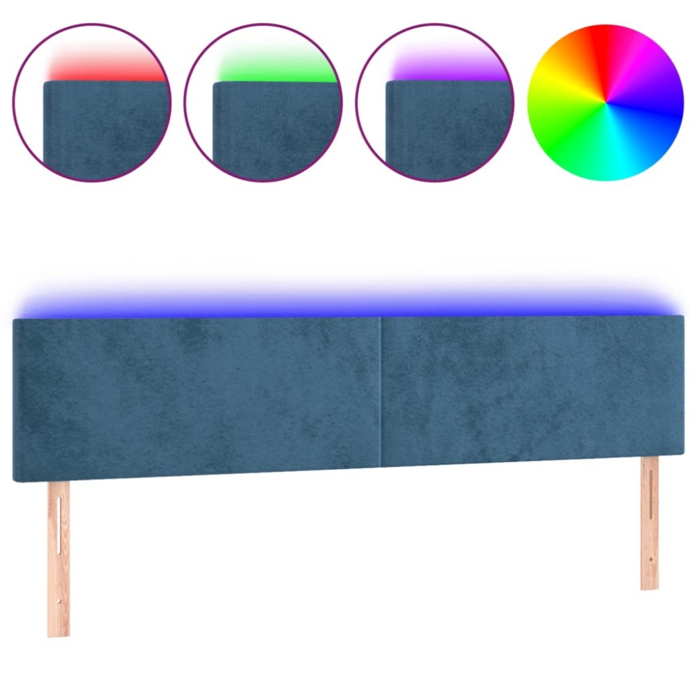 vidaXL Tăblie de pat cu LED, albastru închis, 160x5x78/88 cm, catifea