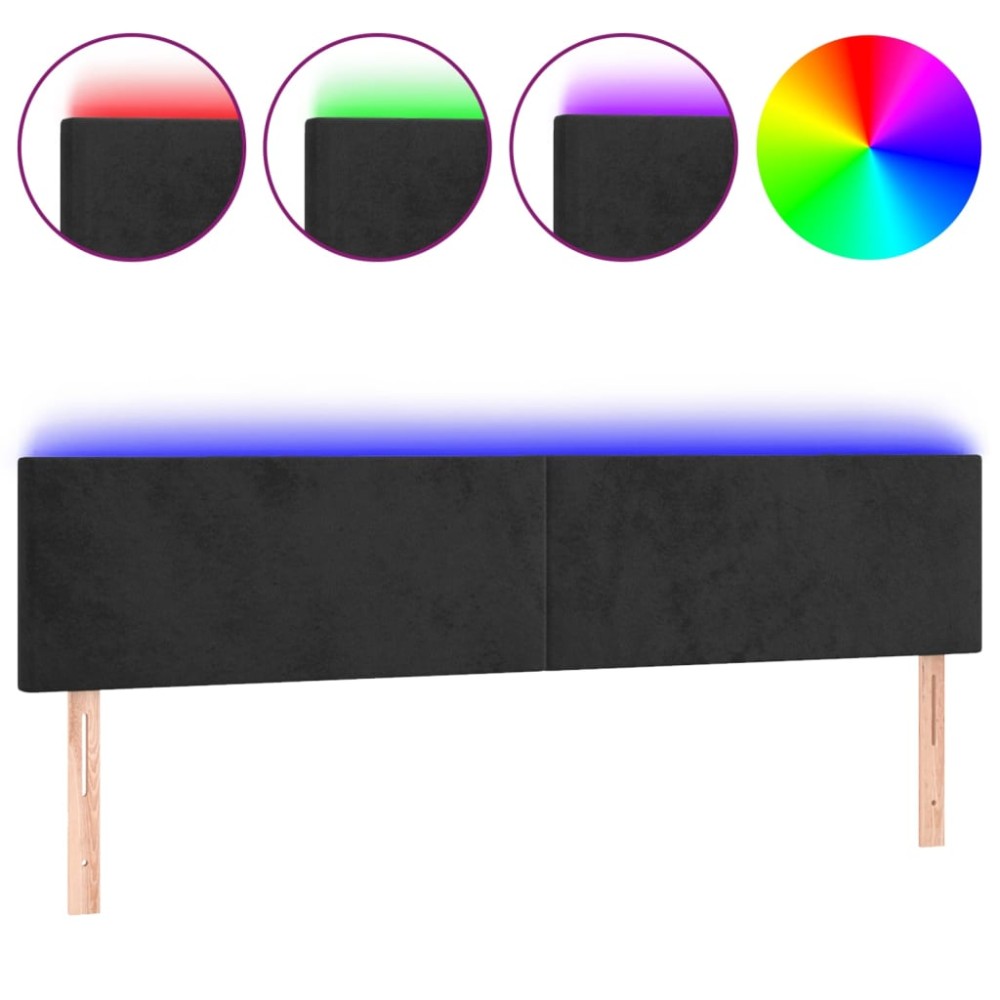 vidaXL Tăblie de pat cu LED, negru, 200x5x78/88 cm, catifea