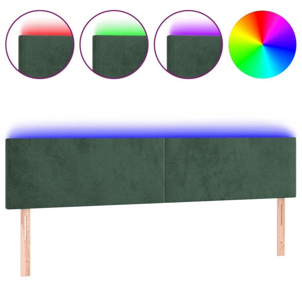 vidaXL Tăblie de pat cu LED, verde închis, 200x5x78/88 cm, catifea