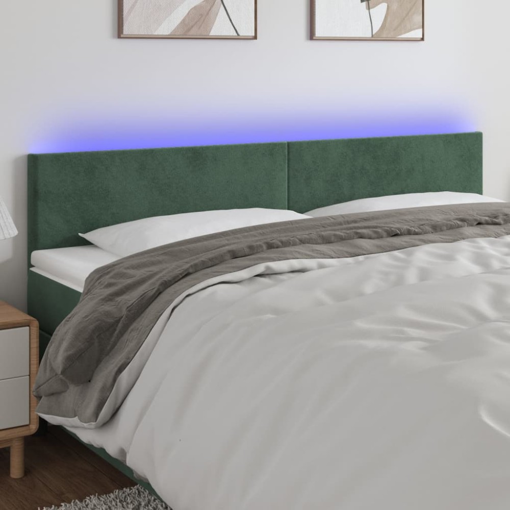 vidaXL Tăblie de pat cu LED, verde închis, 200x5x78/88 cm, catifea