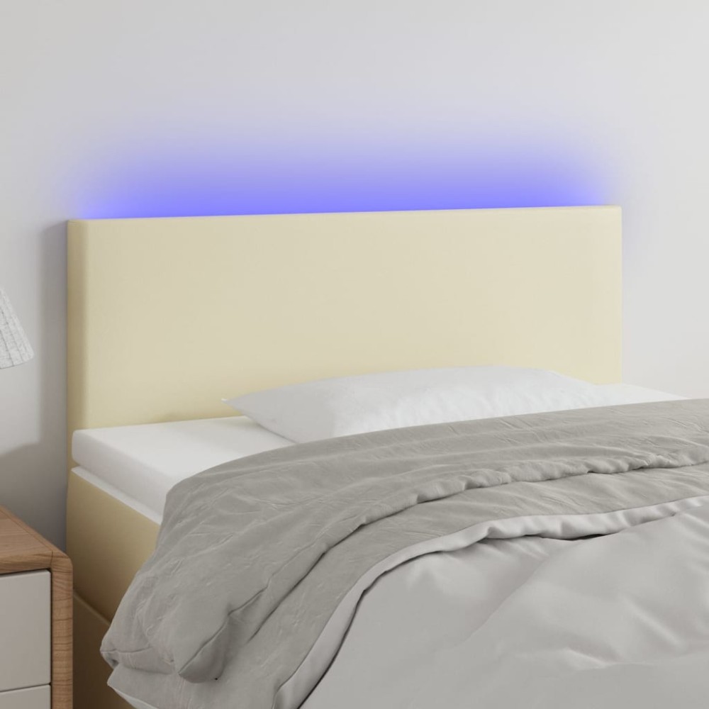 vidaXL Tăblie de pat cu LED, crem, 80x5x78/88 cm, piele ecologică