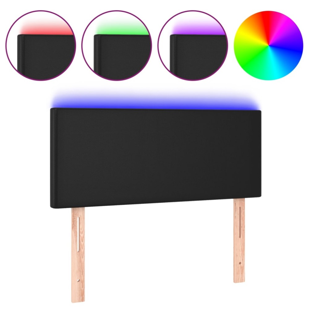 vidaXL Tăblie de pat cu LED, negru, 90x5x78/88 cm, piele ecologică