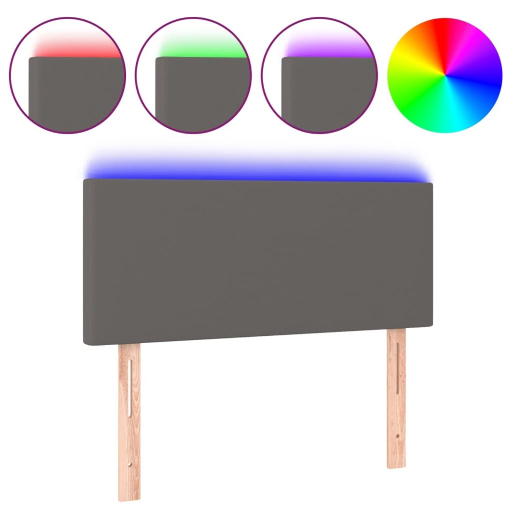 vidaXL Tăblie de pat cu LED, gri, 90x5x78/88 cm, piele ecologică
