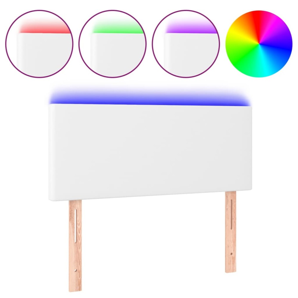 vidaXL Tăblie de pat cu LED, alb, 100x5x78/88 cm, piele ecologică