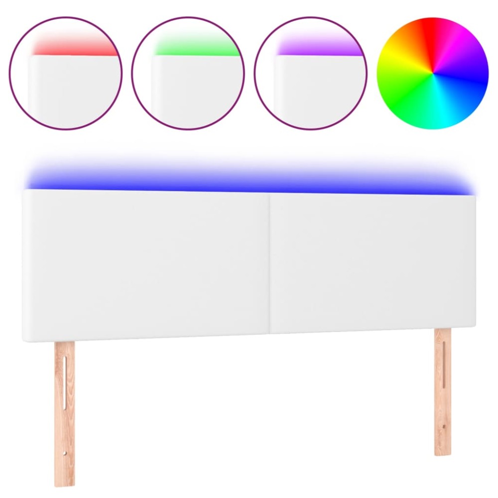 vidaXL Tăblie de pat cu LED, alb, 144x5x78/88 cm, piele ecologică