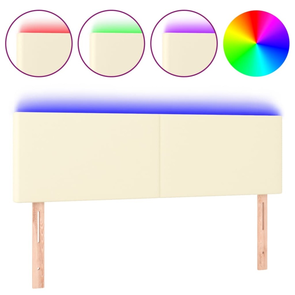 vidaXL Tăblie de pat cu LED, crem, 144x5x78/88 cm, piele ecologică
