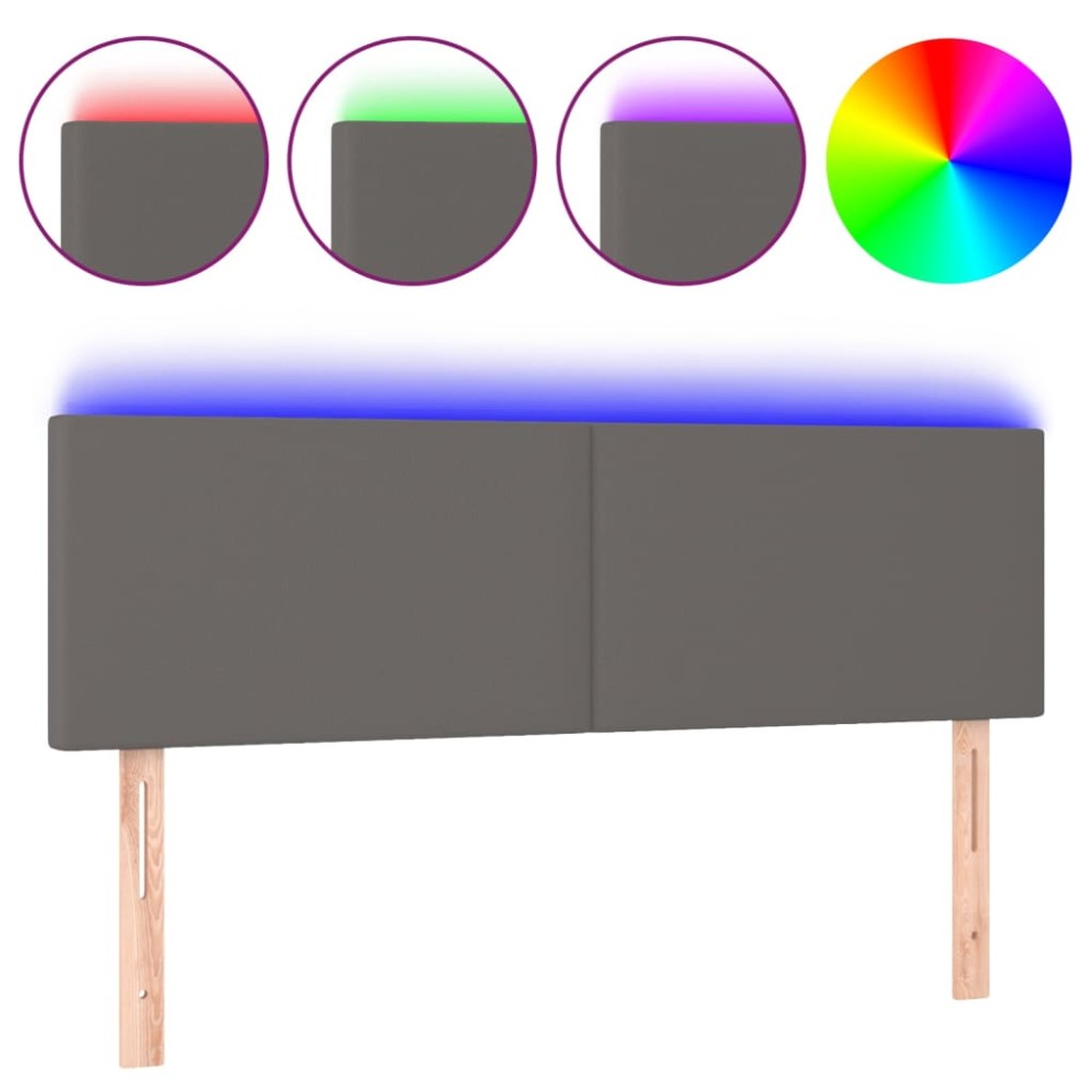 vidaXL Tăblie de pat cu LED, gri, 144x5x78/88 cm, piele ecologică