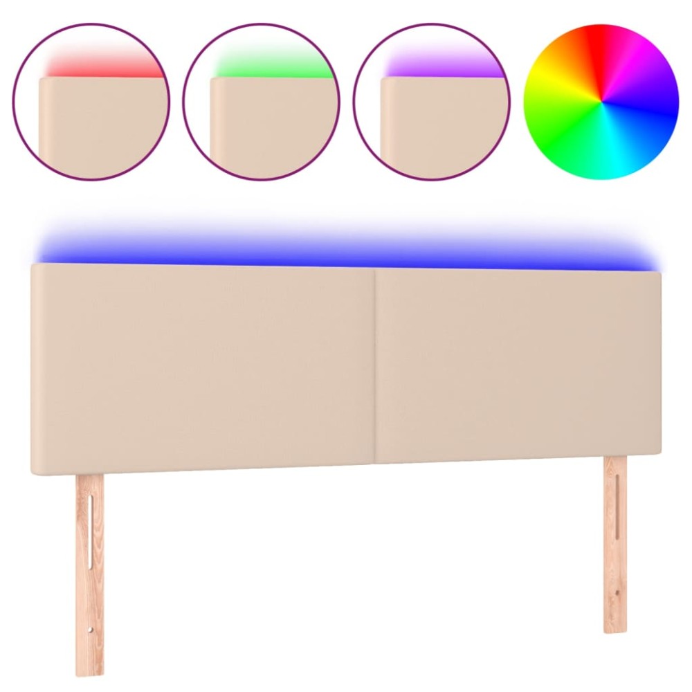 vidaXL Tăblie de pat cu LED cappuccino 144x5x78/88 cm piele ecologică