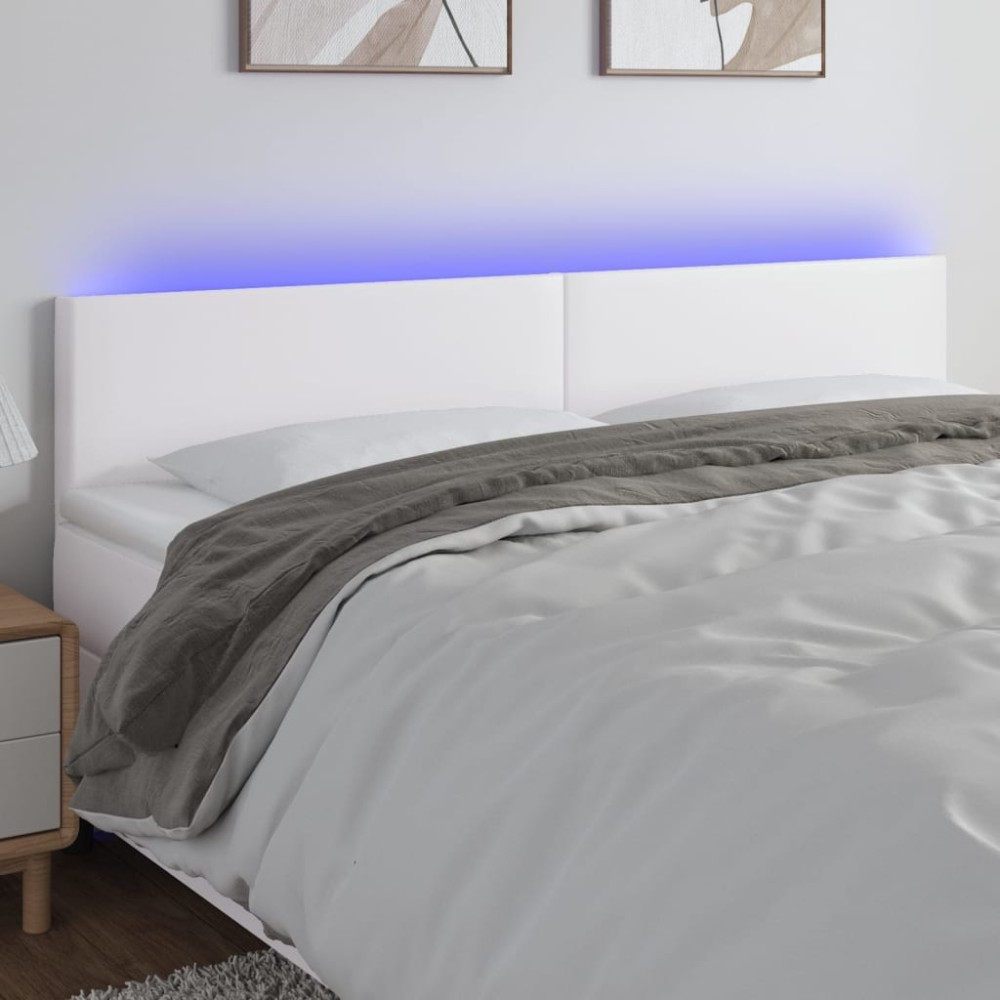 vidaXL Tăblie de pat cu LED, alb, 180x5x78/88 cm, piele ecologică